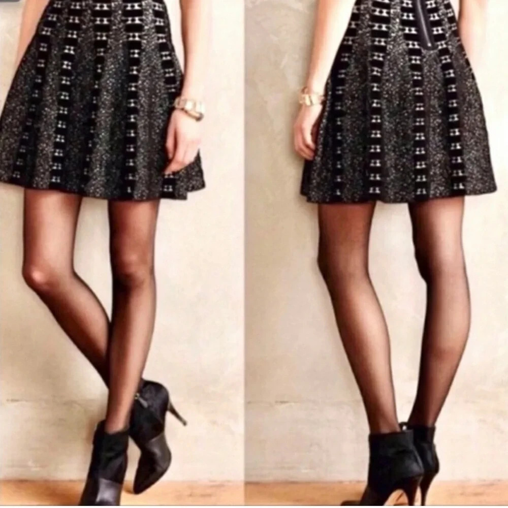 Moth Anthropologie Black White Textured Knit Midi Skirt Size L Back Zip Cozy